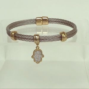 Hamsa Hand crystal & stainless steel bracelet.